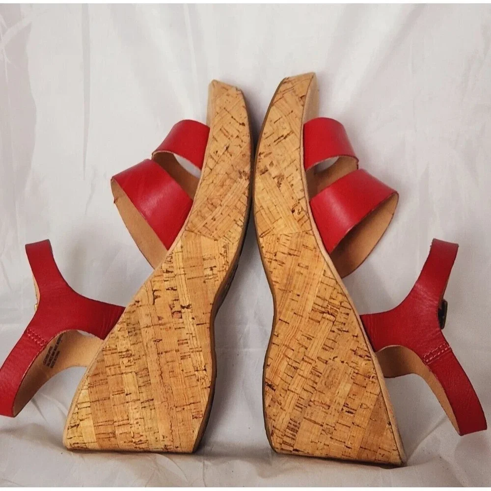 Kork-Ease Q20212 Red Tish Cork‎ Platform Wedge Slingback Leather Sandals Sz 10